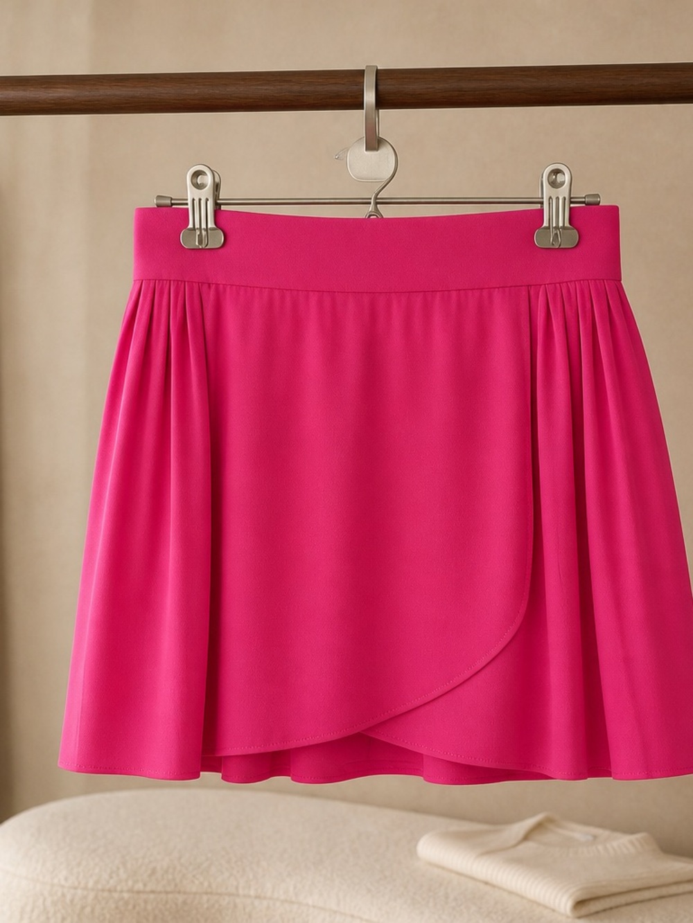 Women's Vibrant Pink Skater Skirt with Wrap Detail
